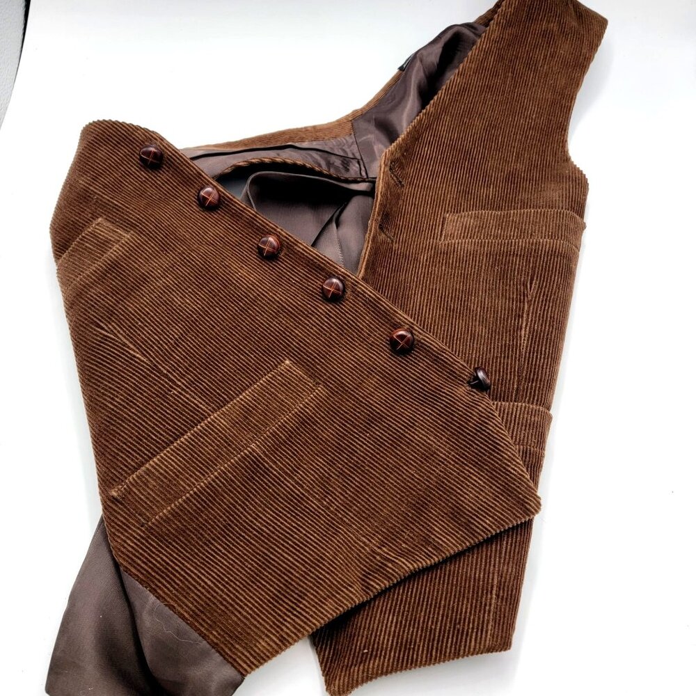 Vtg Unisex Brown Corduroy Vest With Pockets & Adjustable Back Strap - Picture 4 of 16